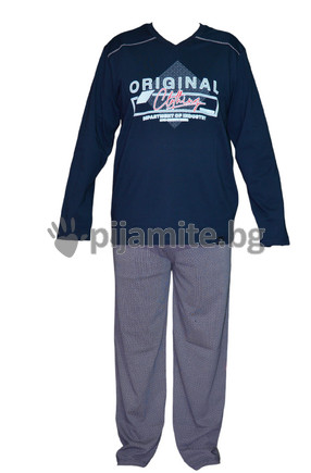 Българска мъжка памучна пижама с дълъг ръкав 6302
